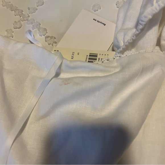 Reformation Malvina Linen Mini Dress White Ivory Puff Sleeve Square Neck 12 NWT - Picture 10 of 15